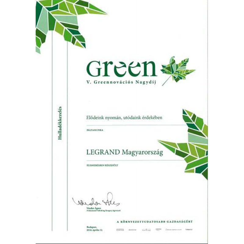 Elődeink nyomán, utódaink érdekében - Legrand pályázat az V. Greennovációs Nagydíjon